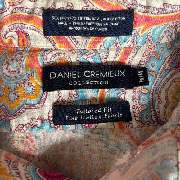 Daniel Cremieux Button Down Linen Shirt M White Tailored Fit Paisley - Picture 6 of 6
